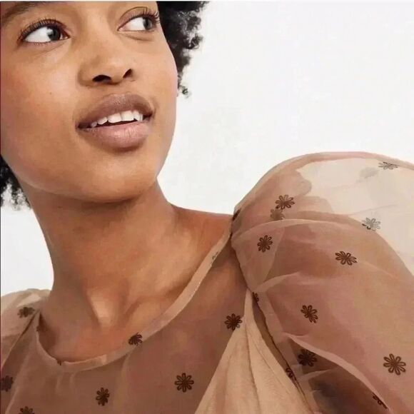 Madewell Baum Und Pferdgarten Maiko Puff-Sleeve Sheer Dot Blouse Small l US 6 - Picture 6 of 7